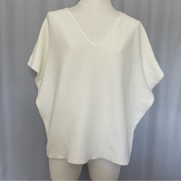 Beautiful Knit Top Dolman Textured V Neck Lightweight Women's Large White - Picture 1 of 10